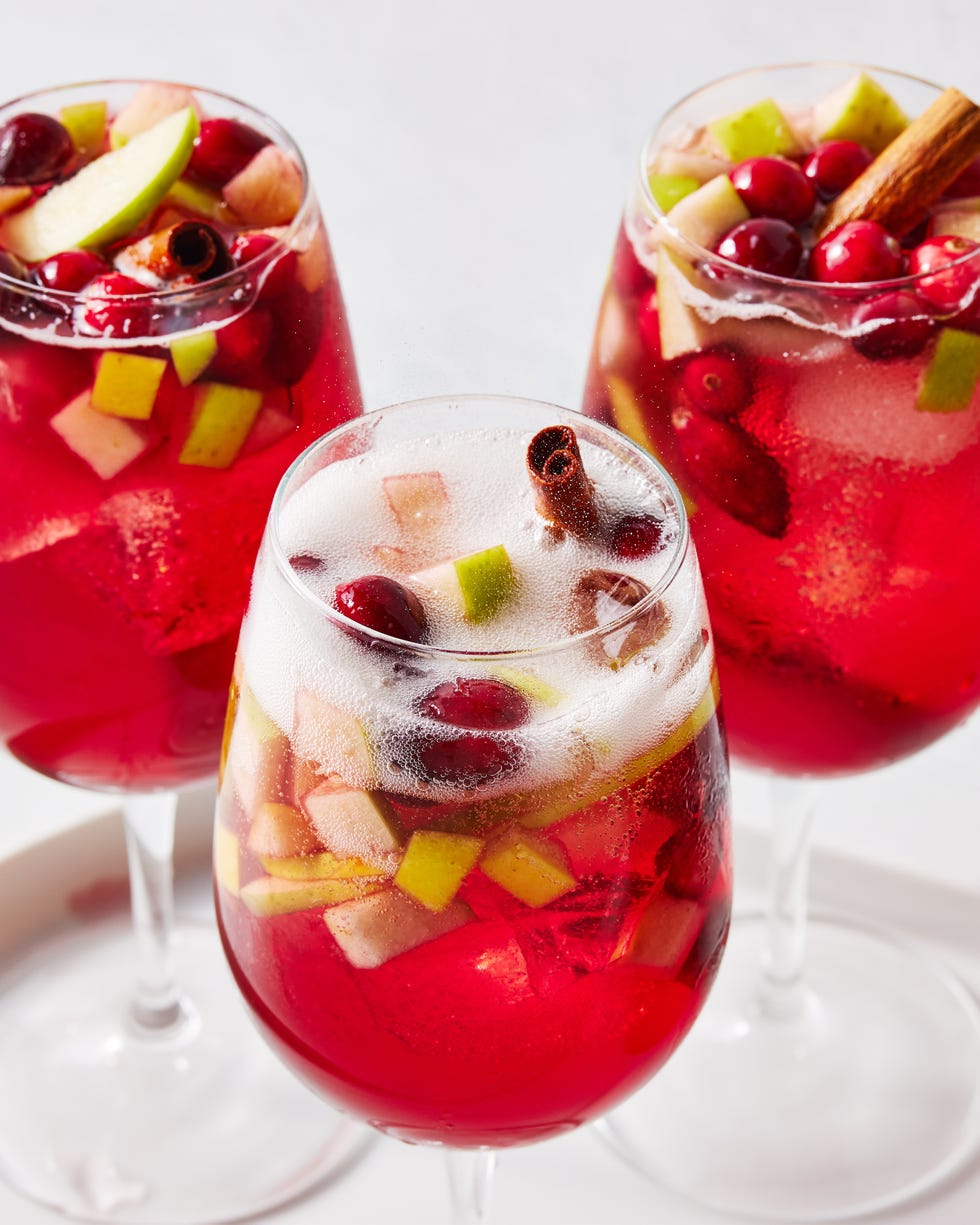 cranapple sangria in a wine glass