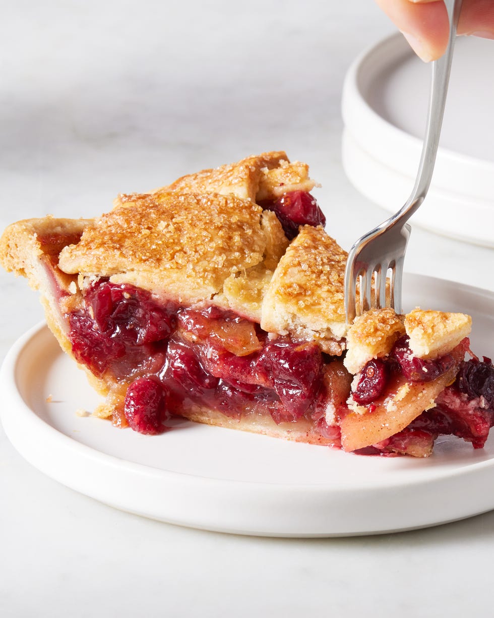 cranberry apple pie with a sugared pie crust