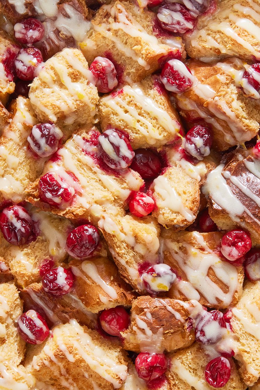 cranberry bread pudding with a sweet glaze