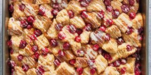 cranberry bread pudding with a sweet glaze