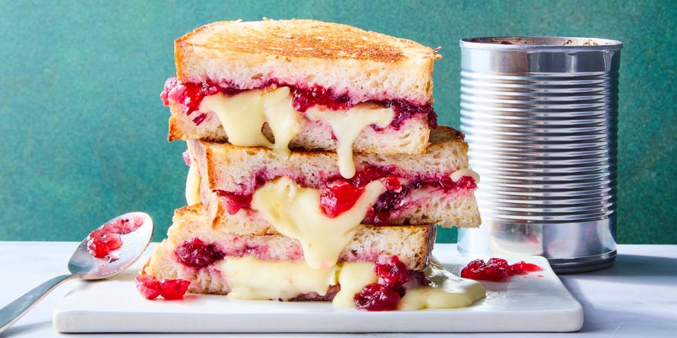 grilled cheese with turkey, melty brie cheese, and cranberry sauce