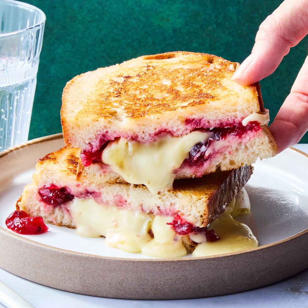 grilled cheese with turkey, melty brie cheese, and cranberry sauce