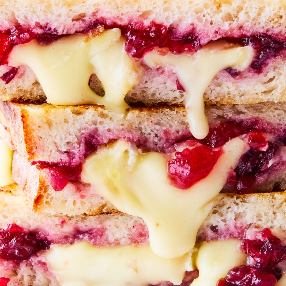 grilled cheese with turkey, melty brie cheese, and cranberry sauce