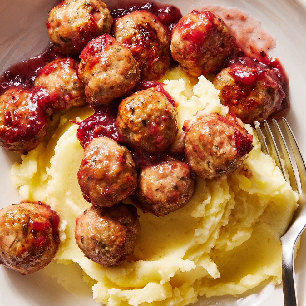 turkey meatballs covered in a red cranberry glaze