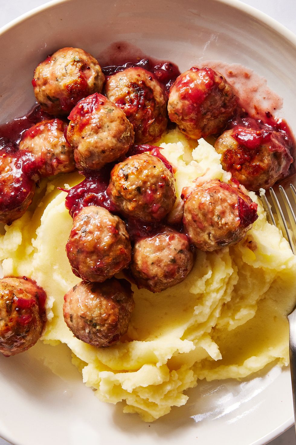 turkey meatballs covered in a red cranberry glaze