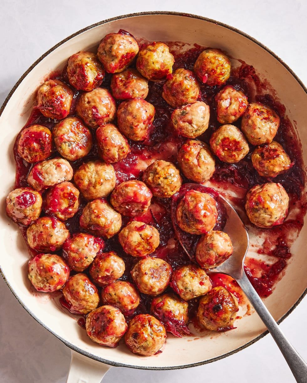 turkey meatballs covered in a red cranberry glaze