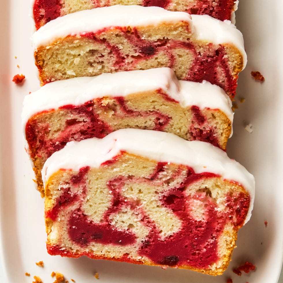 loaf bread swirled with cranberry topped with icing