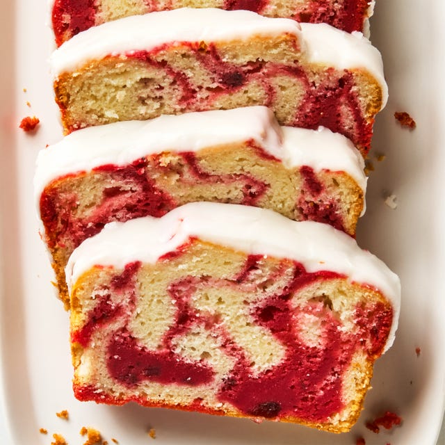 loaf bread swirled with cranberry topped with icing