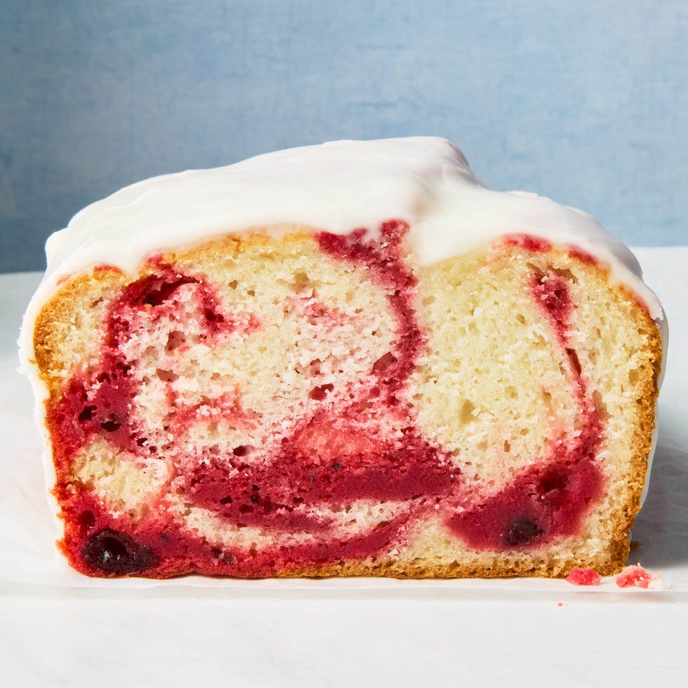 loaf bread swirled with cranberry topped with icing