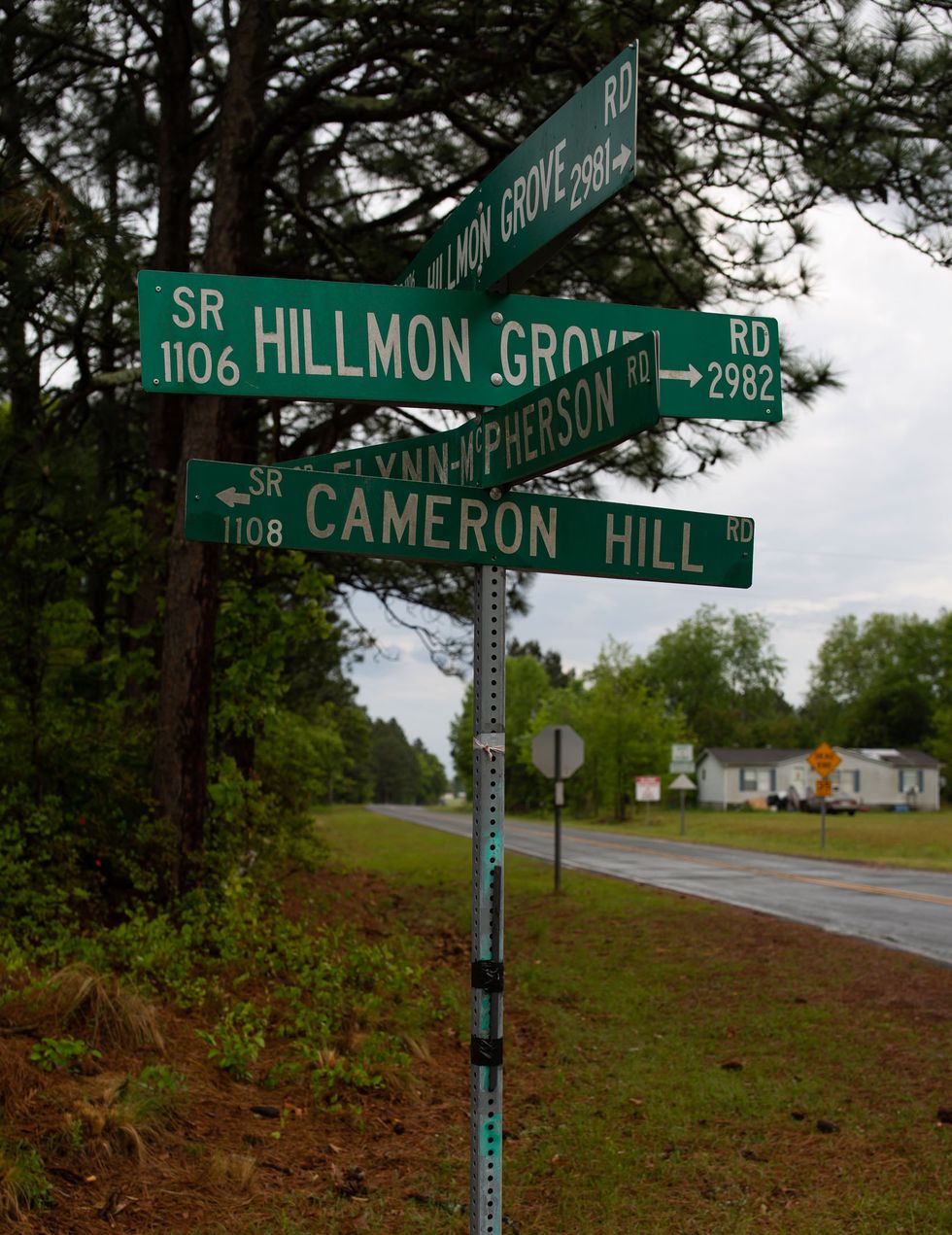 a street sign marks cameron hill road in rural harnett county, north carolina which is where seven year old sharita rivera’s body was found in the early morning of august 7, 1999 quincy amerson was convicted in sharita’s death but james e coleman, jr, director of the wrongful convictions clinic at duke law school, believes that amerson is innocent using new technology to piece together the scene of the incident is part of coleman’s plan to examine what he believes might really have happened to sharita
