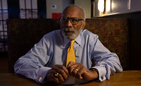james e coleman, jr, director of the wrongful convictions clinic at duke law school, sits in a restaurant in lillington, north carolina on april 26, 2022 following a hearing in the case of quincy amerson coleman, with the help of the duke clinic, is working to overturn the conviction of amerson who was charged with the murder of seven year old sharita rivera in 1999 using new technology to piece together the scene of the incident is part of coleman’s plan to examine what he believes might really have happened to sharita