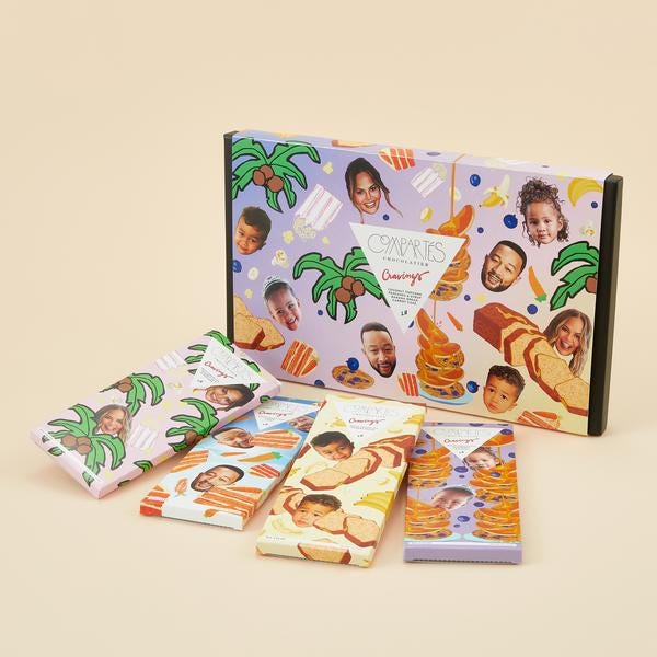 cravings chocolate bars inspired by chrissy teigen, john legend, and their children luna and miles
