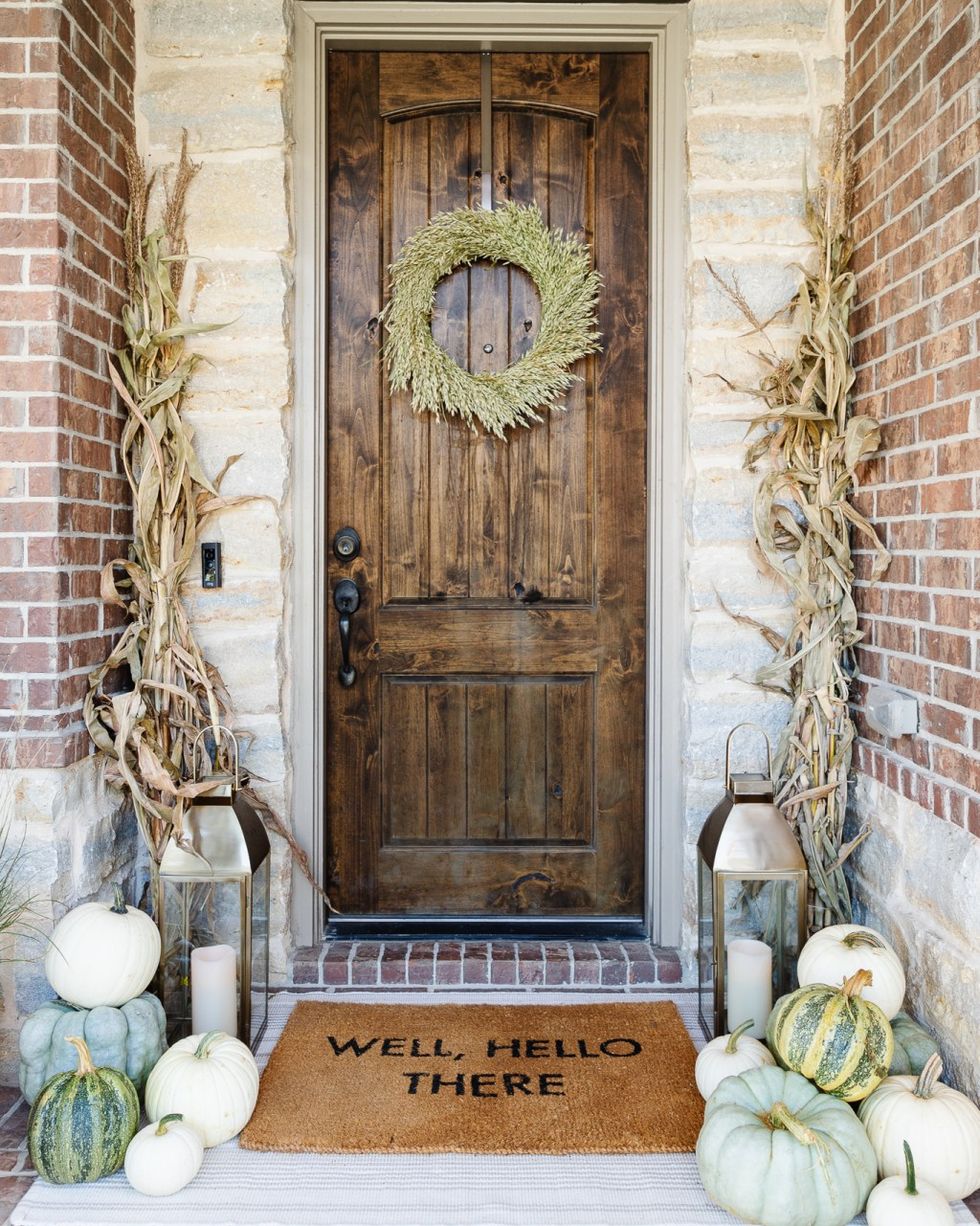 diy cornstalk decor at the front door