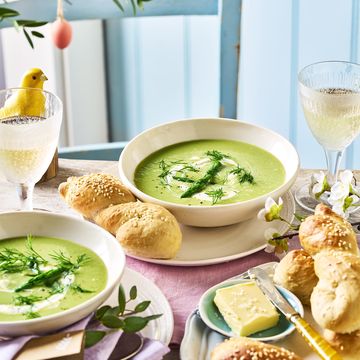 cream of asparagus soup with bread twists