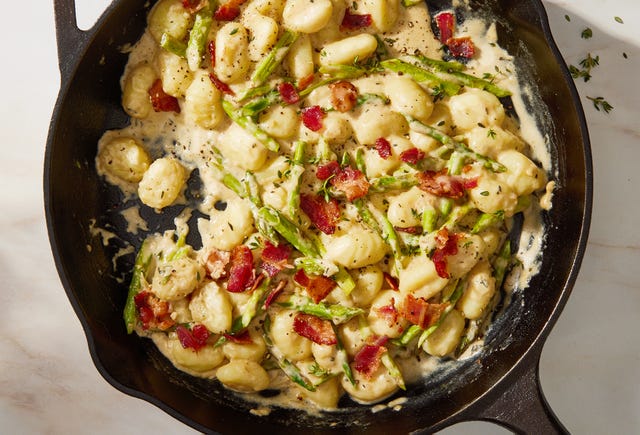 creamy asparagus bacon gnocchi