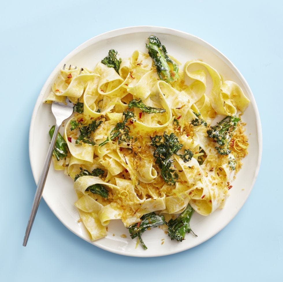 creamy broccolini pasta with chile breadcrumbs