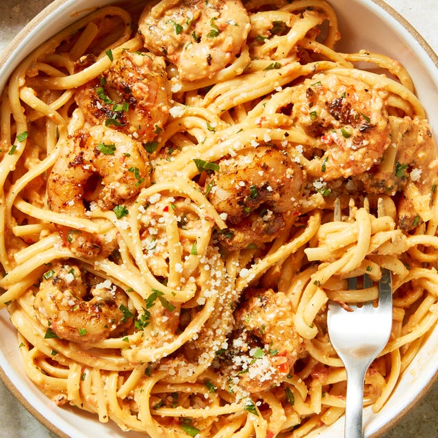 noodles in a creamy cajun sauce with shrimp