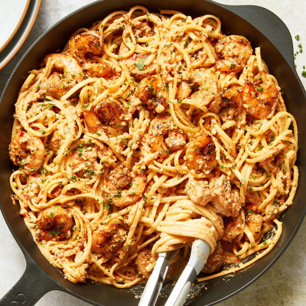 noodles in a creamy cajun sauce with shrimp