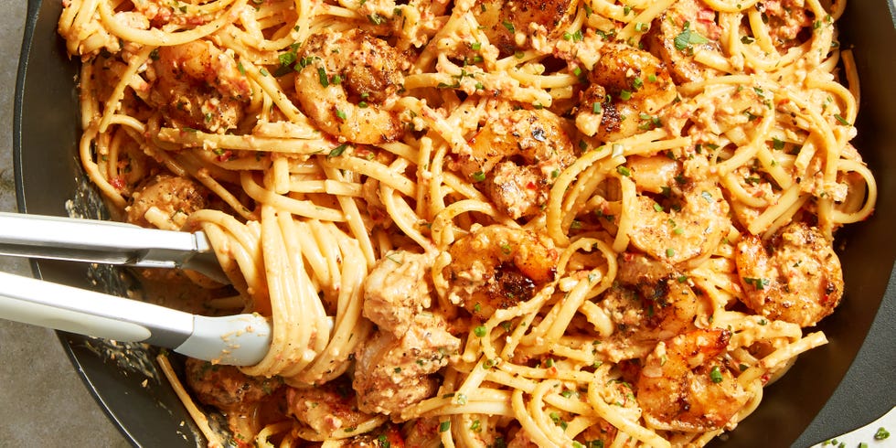 noodles in a creamy cajun sauce with shrimp