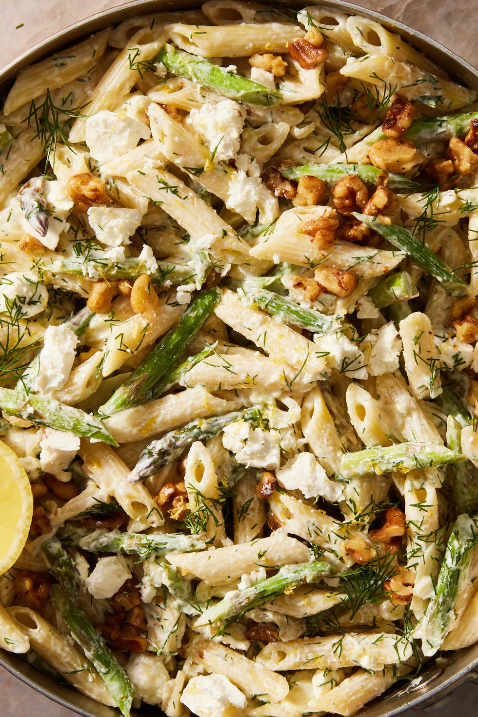 creamy feta lemon penne with asparagus