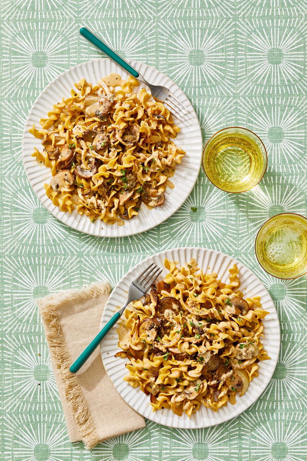 mushroom stroganoff on a white plate