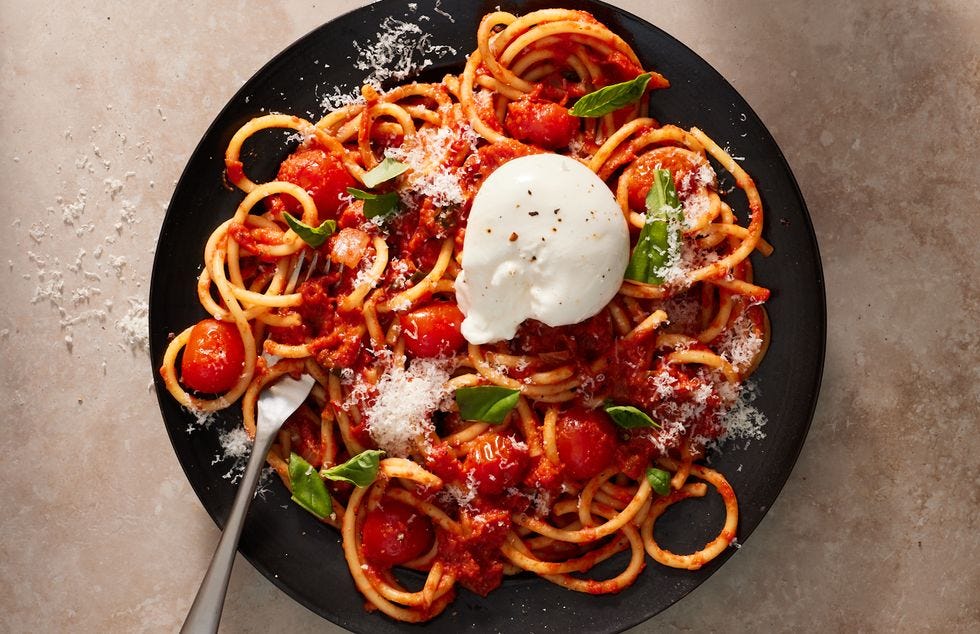 creamy tomato pasta with burrata