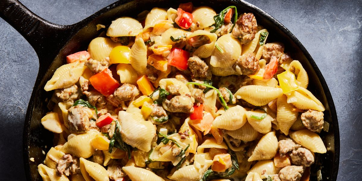 creamy sausage peppers shells