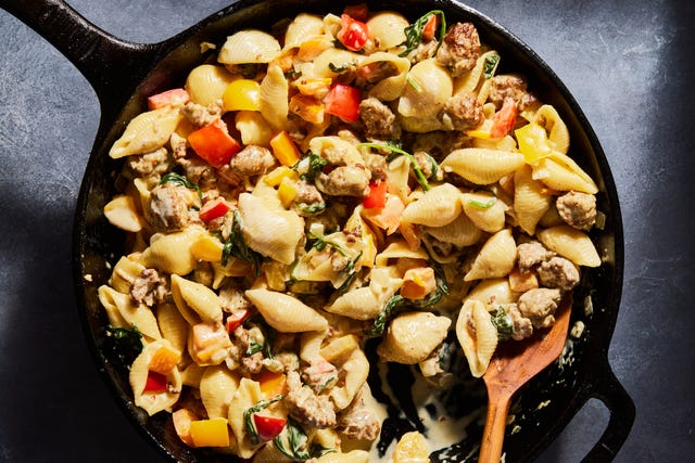 creamy sausage peppers shells