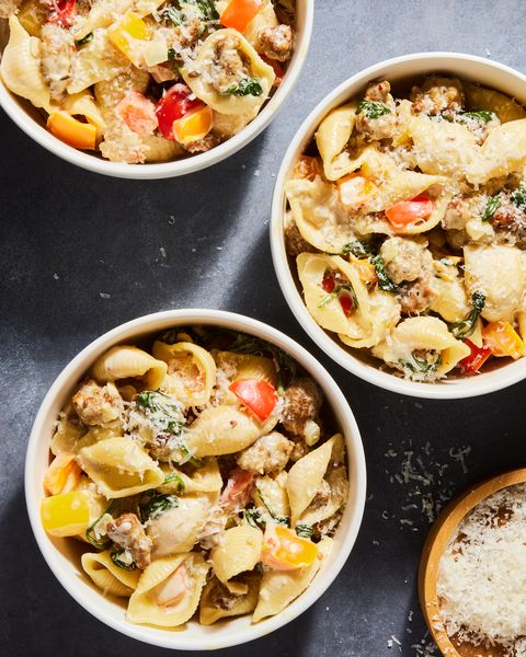 creamy sausage and peppers shells