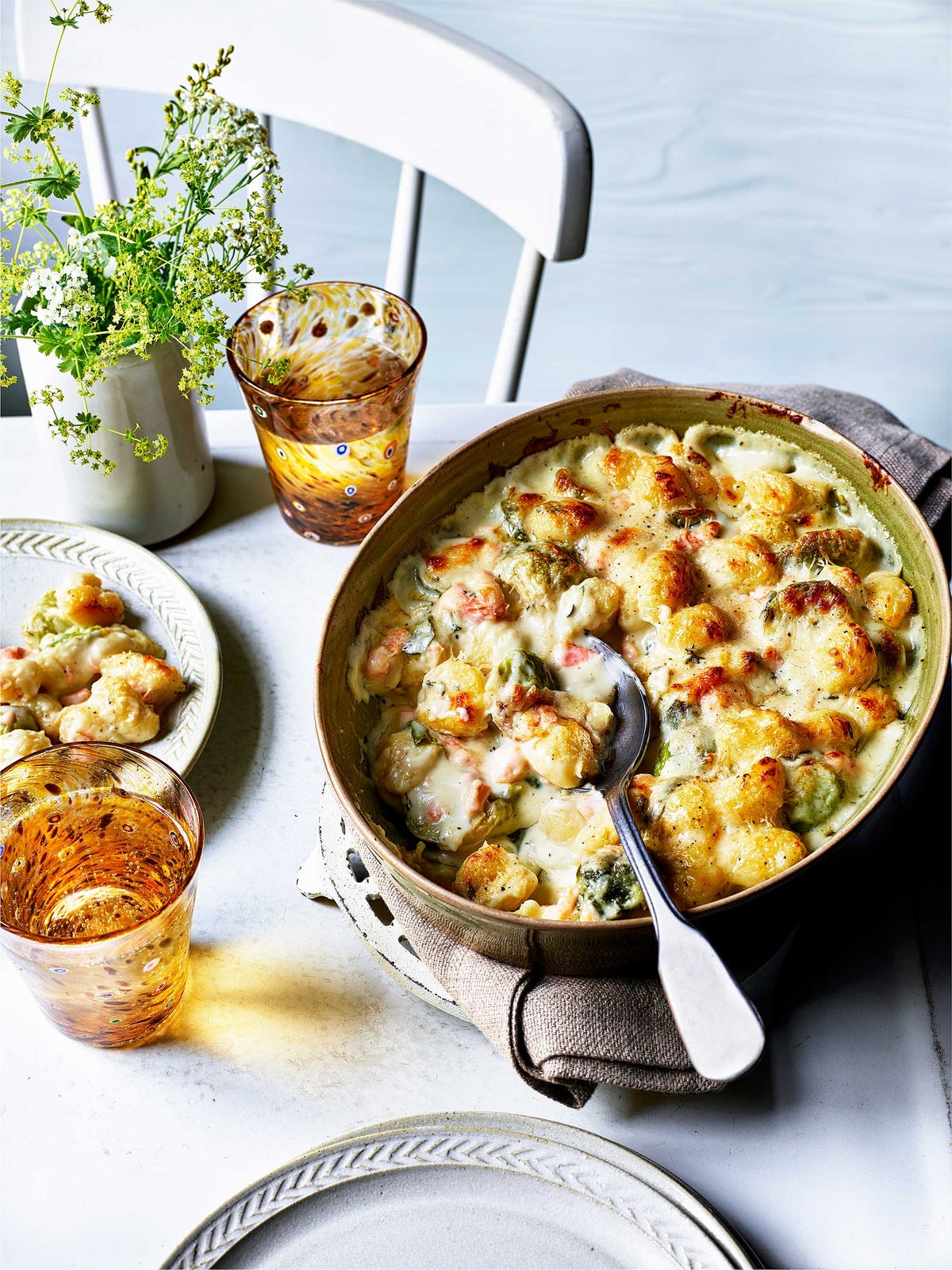 Creamy salmon gnocchi gratin