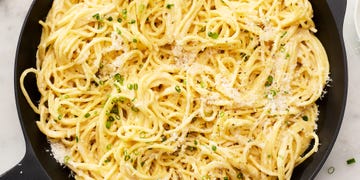 spaghetti in a creamy three cheese sauce