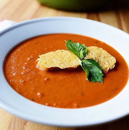 creamy tomato soup with parmesan croutons