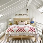 beach house bedroom with creamy white walls