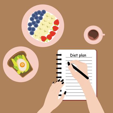 creating a daily diet meal plandietitian woman is preparing a diet list for healthy eating at her desk