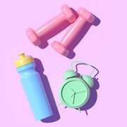creative layout made of colorful sport tools on pink pastel background concept flat lay sport minimal fitness idea 3d illustration