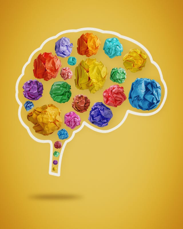 creative mind colorful crumpled paper balls in brain shape