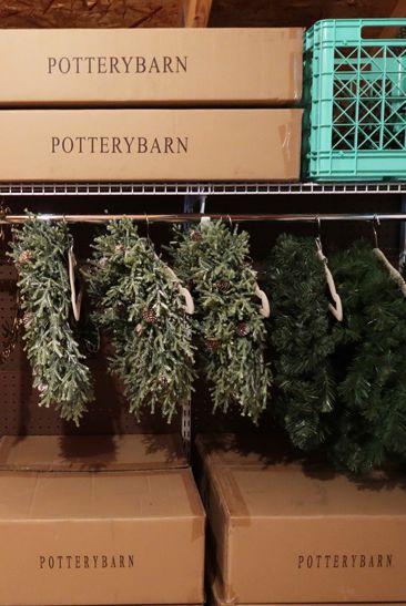 attic storage holiday wreaths