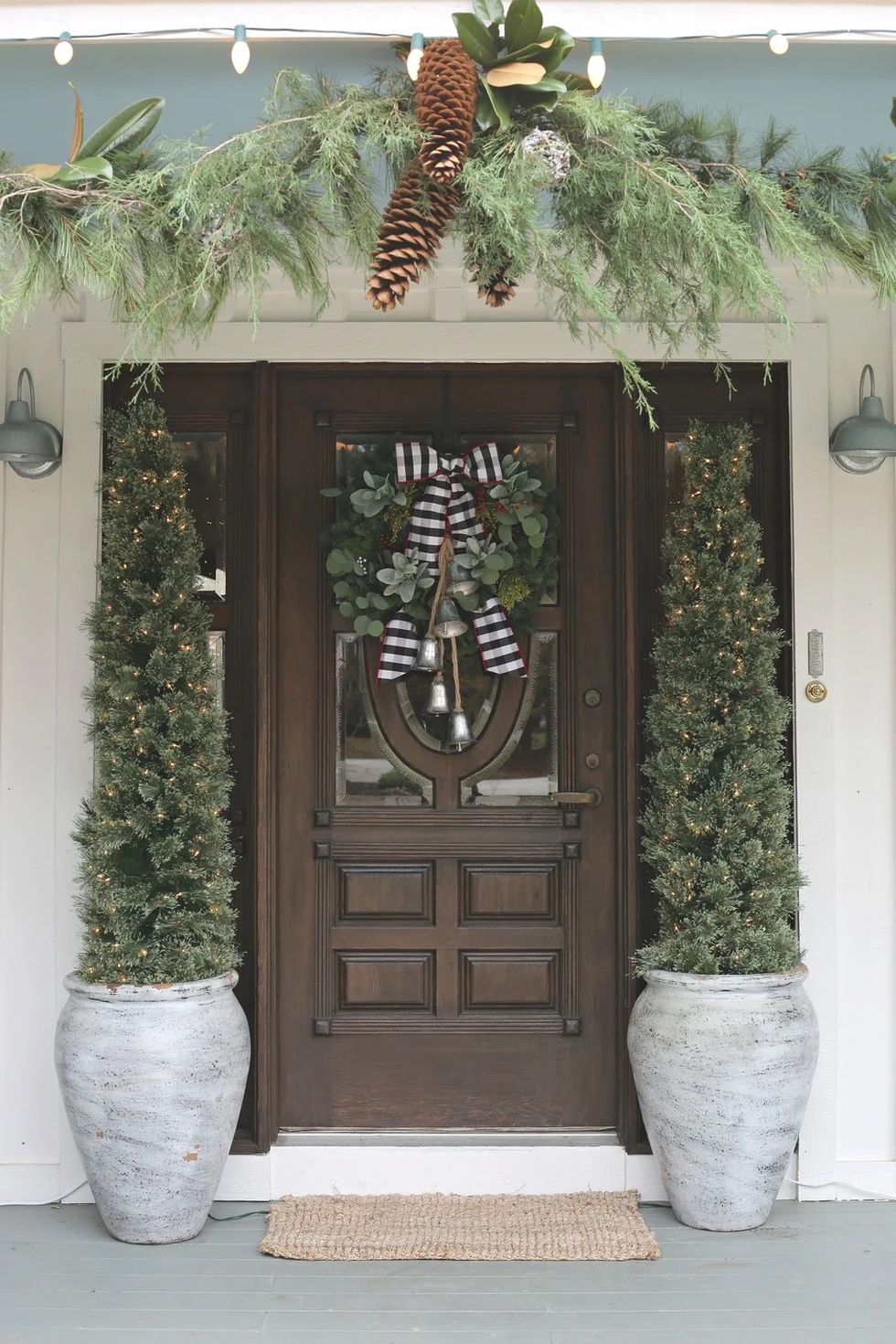 a door with a wreath from it