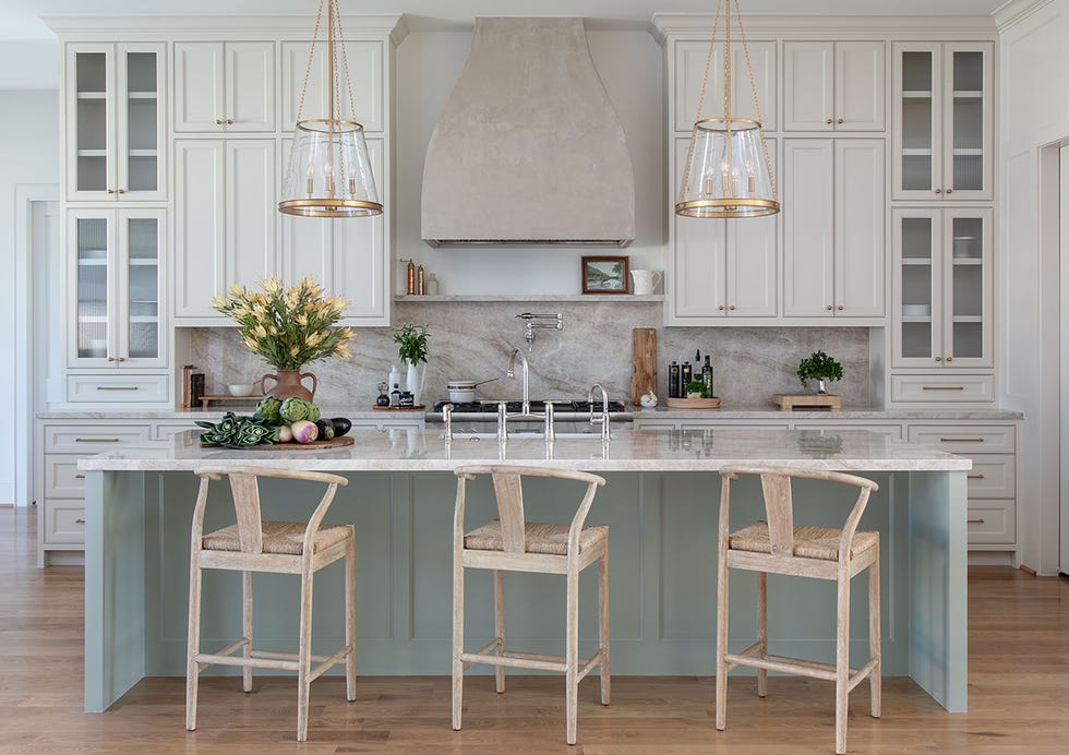 modern kitchen with island seating and decorative elements