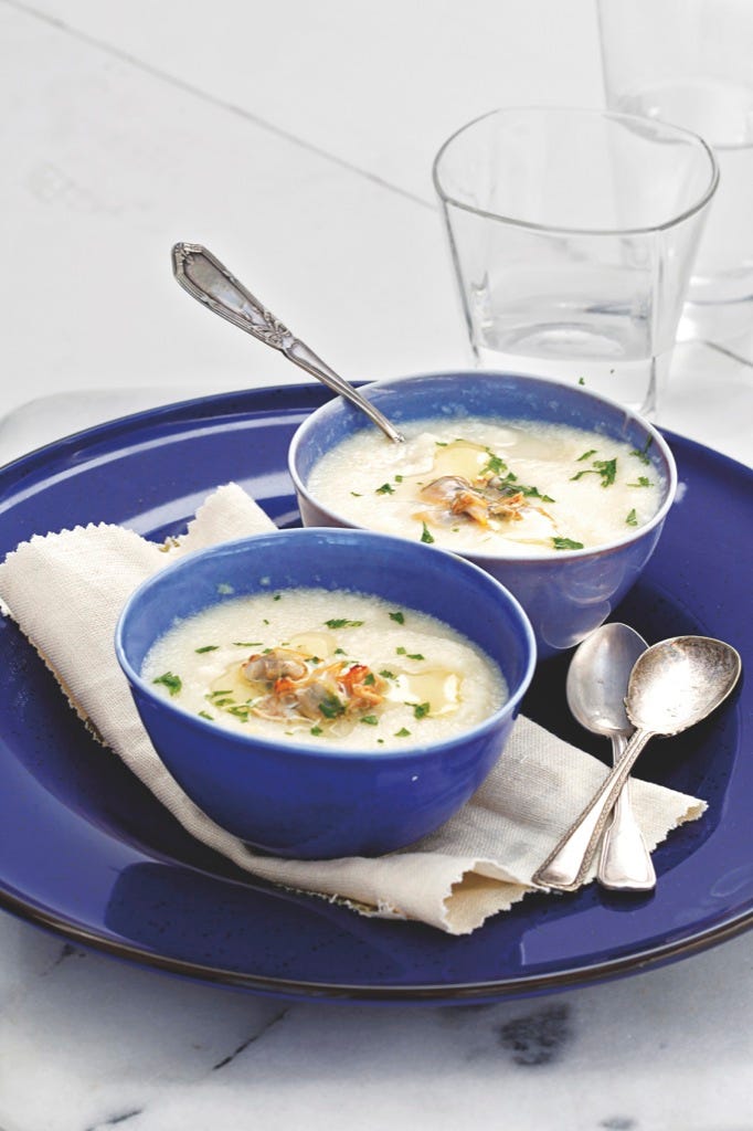 crema de verduras con berberechos