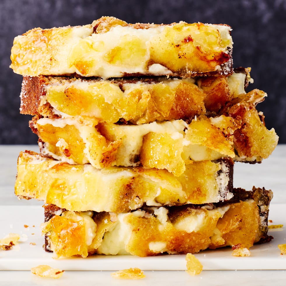 banana bread with a bruleed sugar topping
