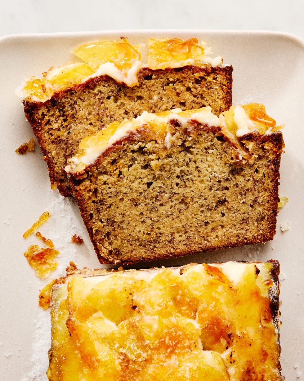 banana bread with a bruleed sugar topping