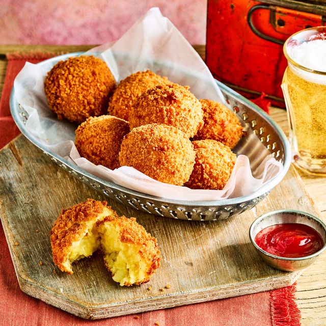 a plate of fried cheese balls