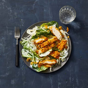 Crispy Chicken Salad slices of crispy chicken in a salad