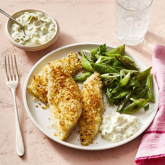 Crispy Fish with Herb Tartar Sauce and Snap Pea Salad Recipe - How to ...