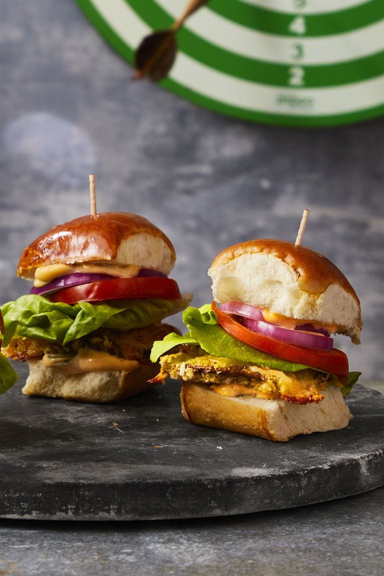 vegetarian super bowl recipes - crispy mushroom and muenster sliders