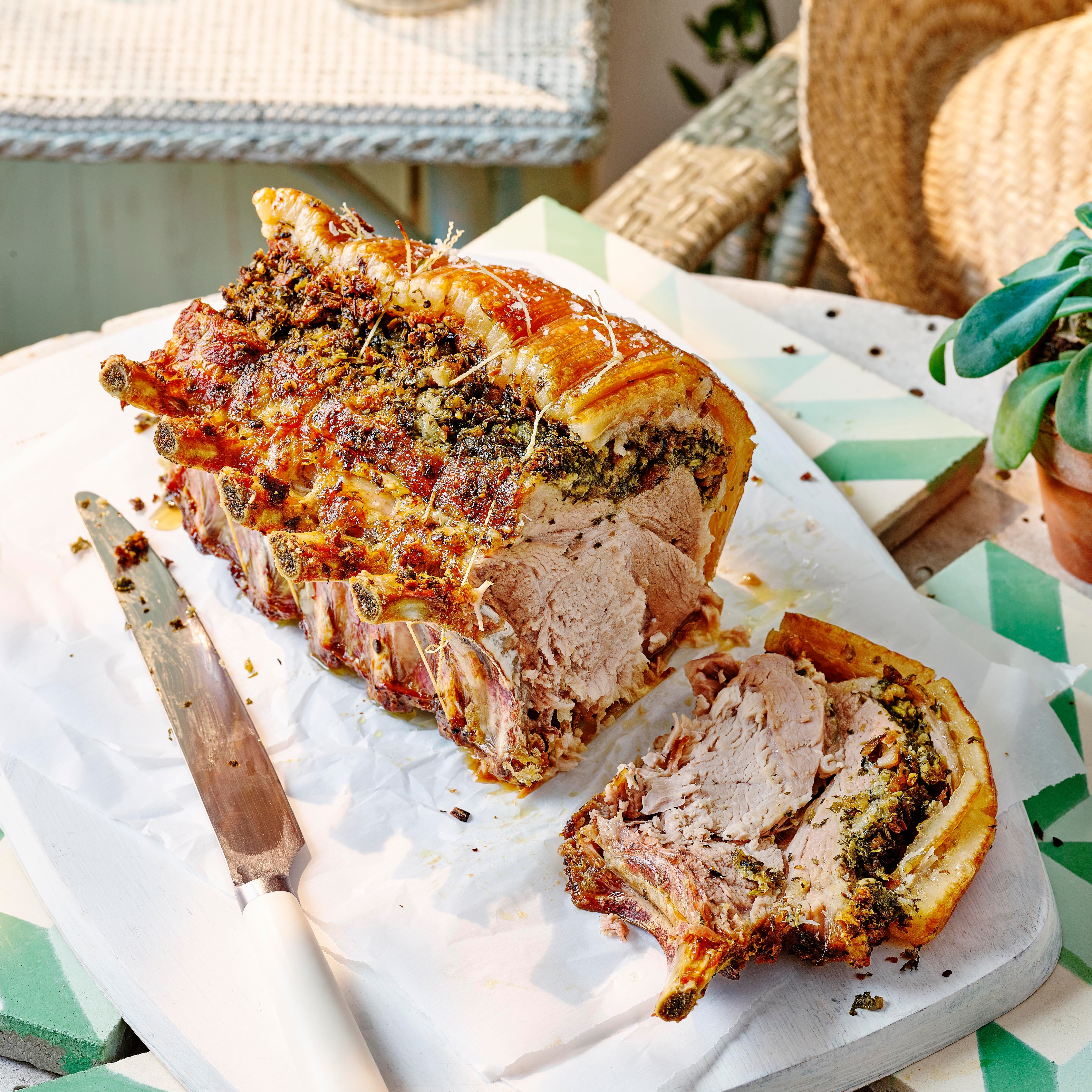 crispy pistoustuffed rack of pork