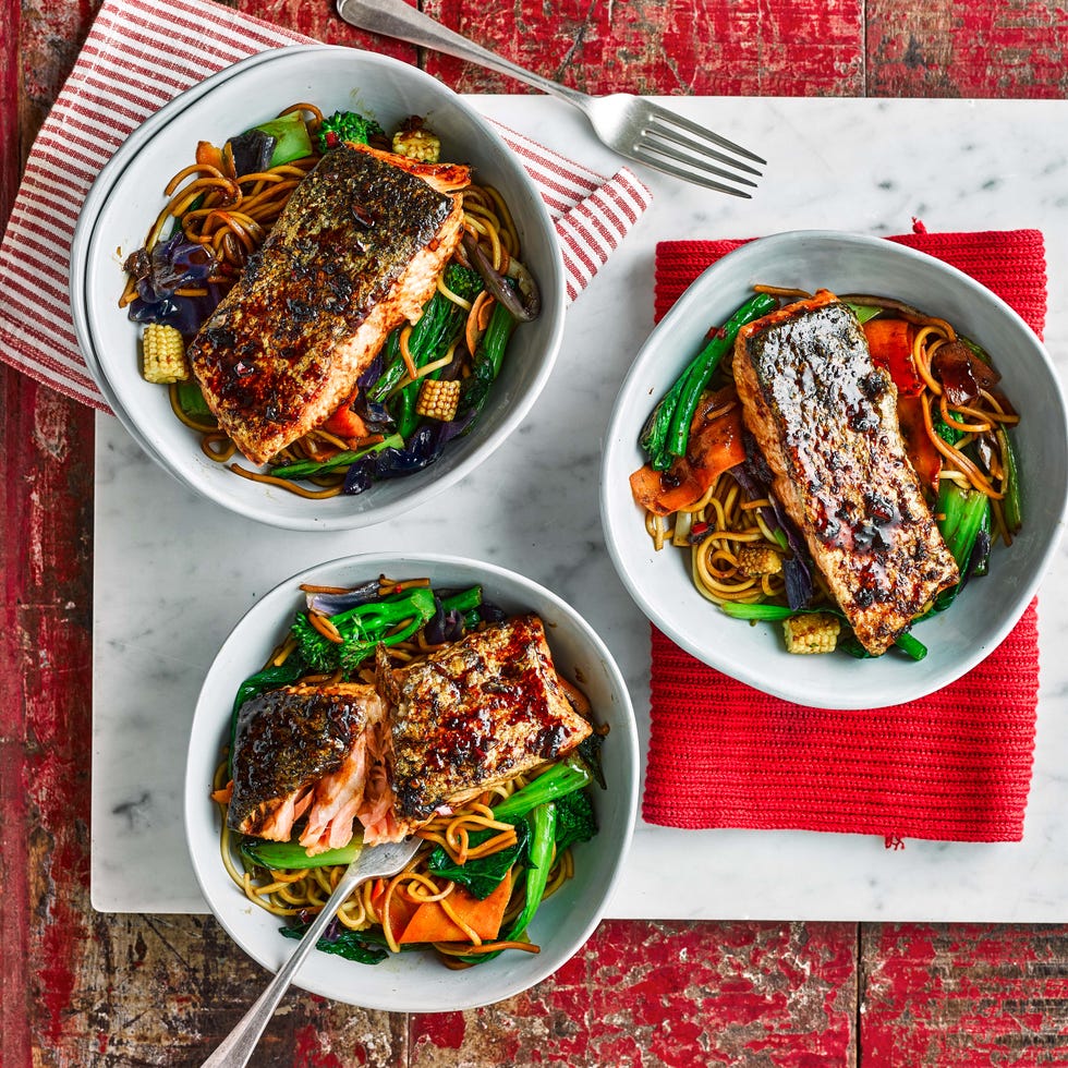 crispy salmon teriyaki stir fry