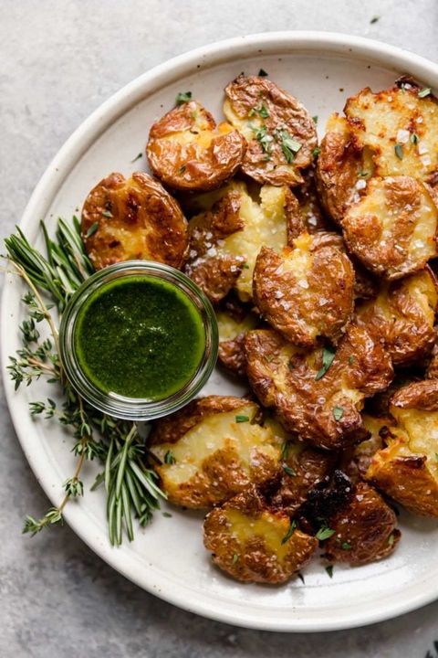 Smashed Potatoes with Garlic and Herbs