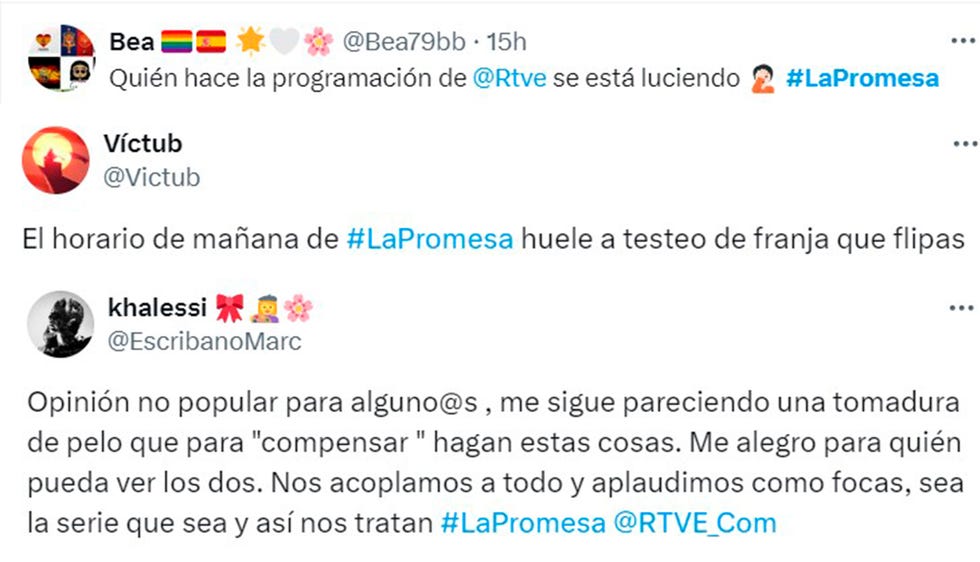 criticas de usuarios de x a tve por los cambios de horario de la promesa